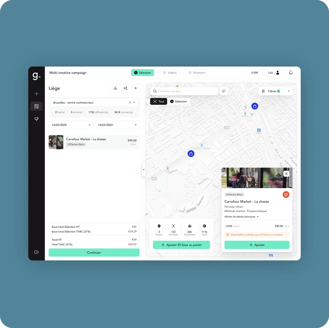 glooh DOOH campaign planning interface